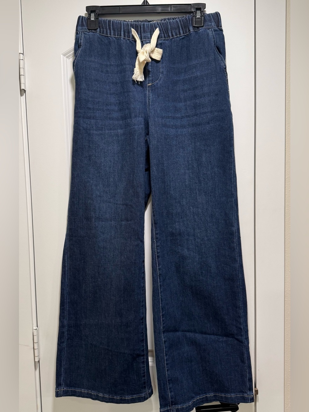 Luvamia Women's Wide Leg Dark Blue Jeans with Drawstring